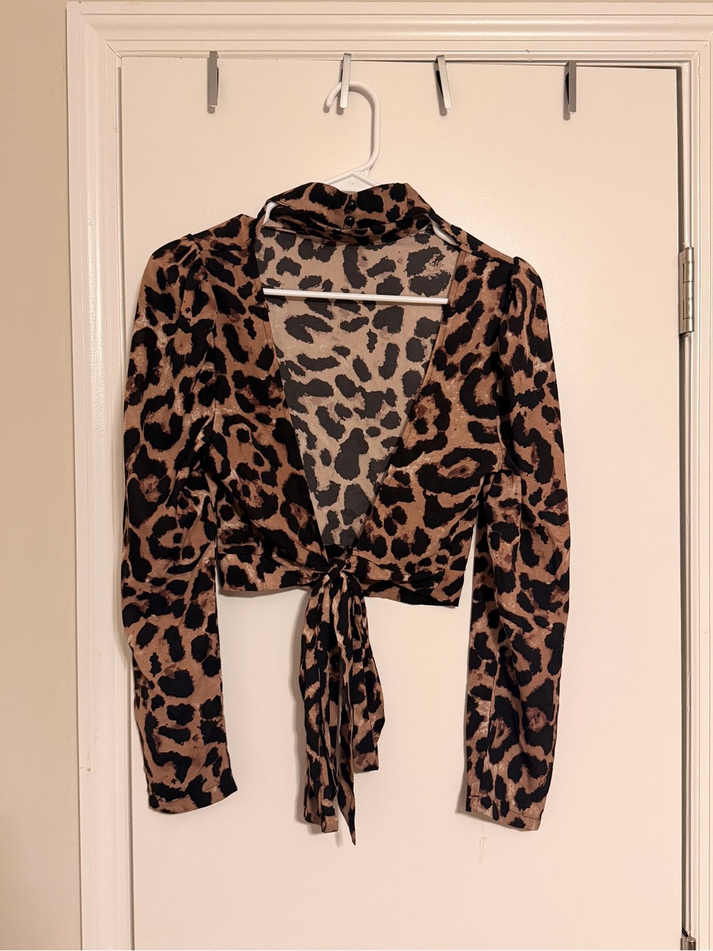 SHEIN Leopard Tie-Front Crop Top - Brown/Black